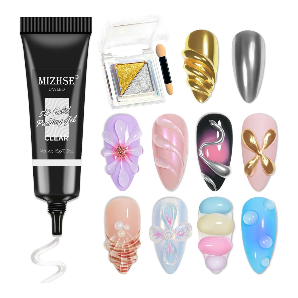 NBHS 3D Nail Gel & Chrome Powder Kit – Sculpting Gel for Nail Art Charms