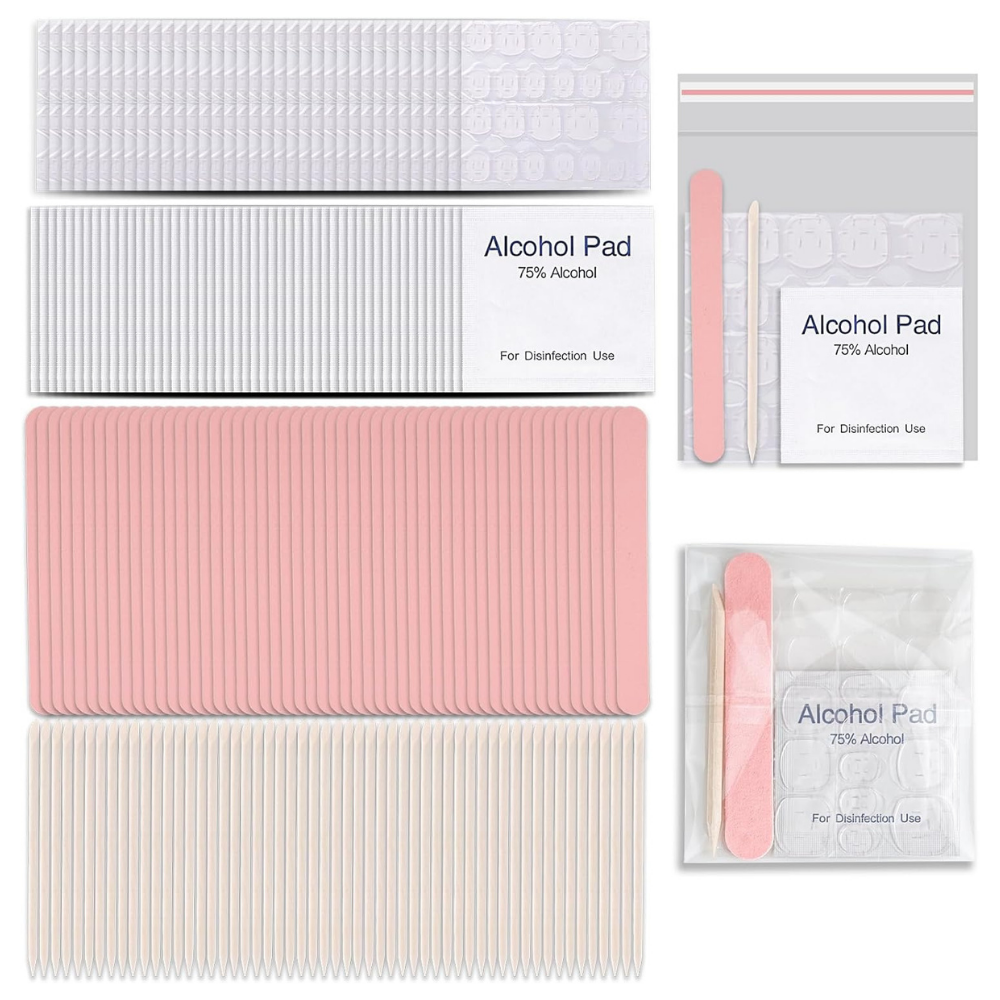 NBHS 50-Piece Press-On Nail Prep Kit – Files, Pads, Sticks & Bags (Pink)