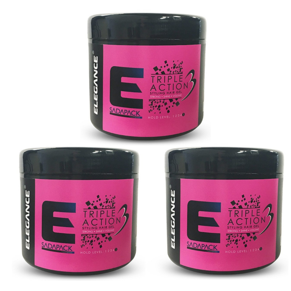 3x Elegance Triple Action Hair Gel – 500ml Pink
