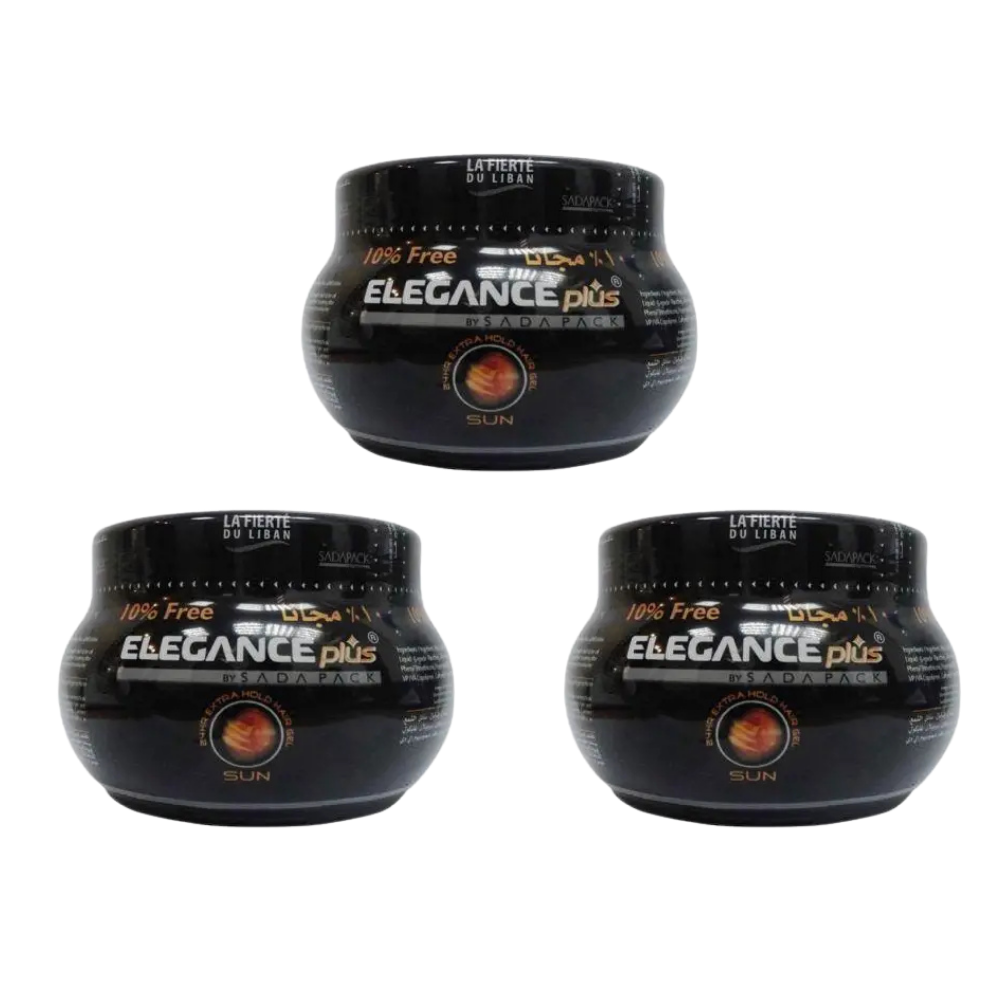 3x Elegance Plus 24HR Extra Hold Hair Styling Gel Sun 500ml