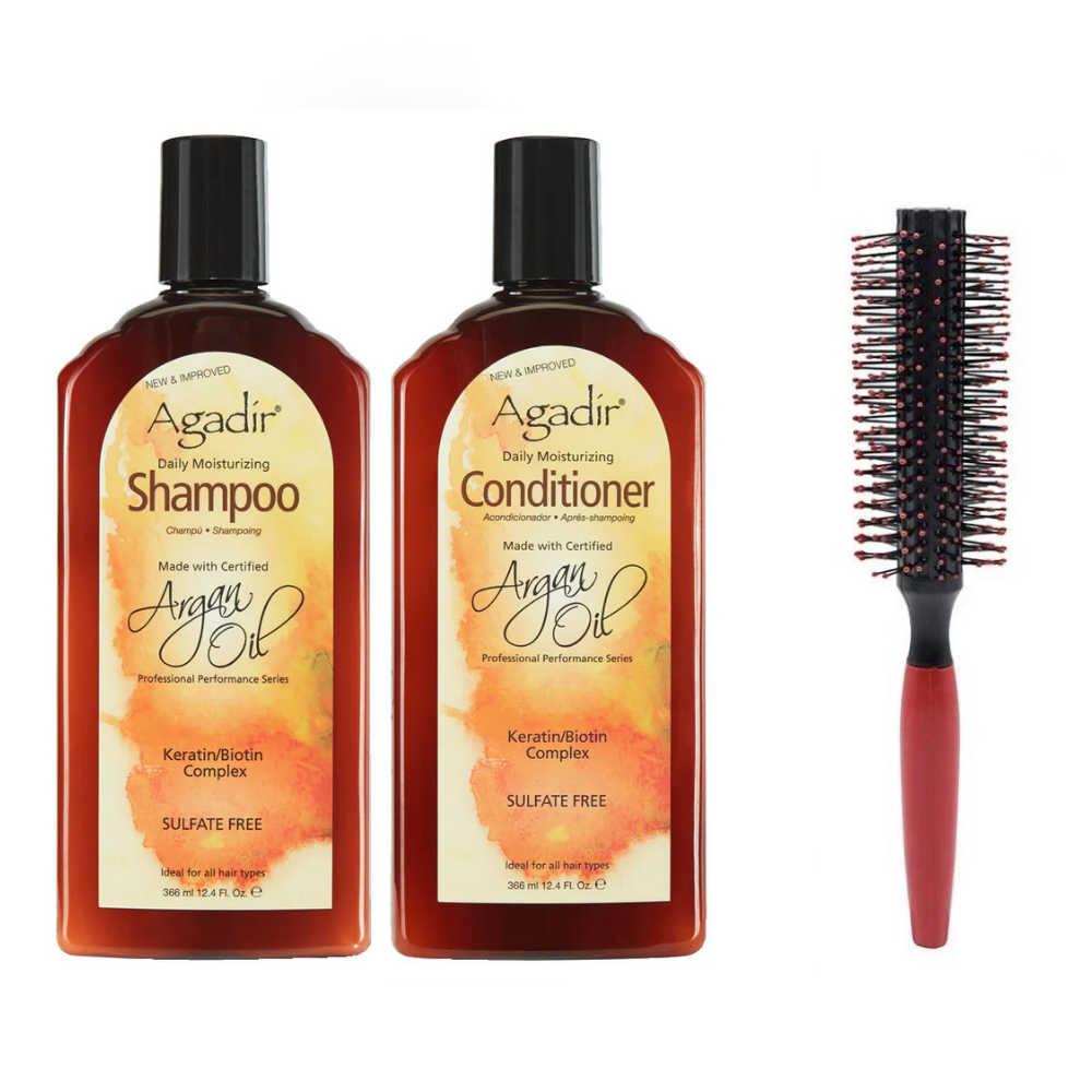 Agadir Argan Oil Daily Moisturising Shampoo And Conditioner 366ml And Roller Brush