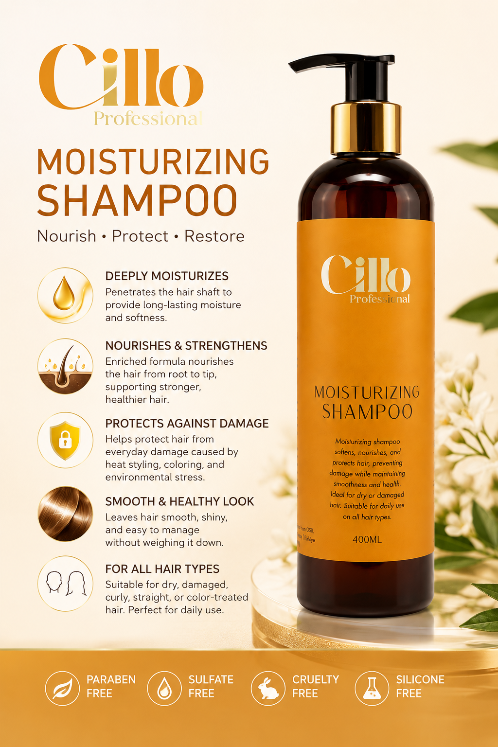 Cillo Moisturizing Shampoo 400ml – Professional Hydrating Shampoo