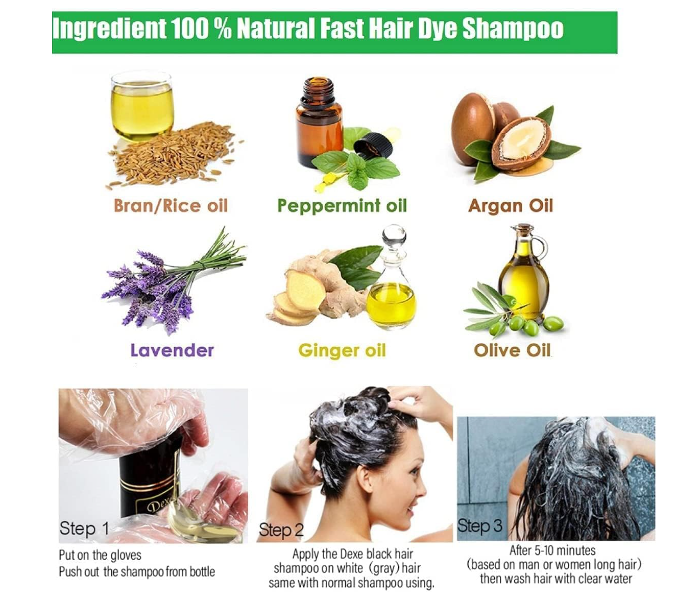 Dexe Black Hair Shampoo – 400ml | 5-Minute Hair Dye with No Color Residue