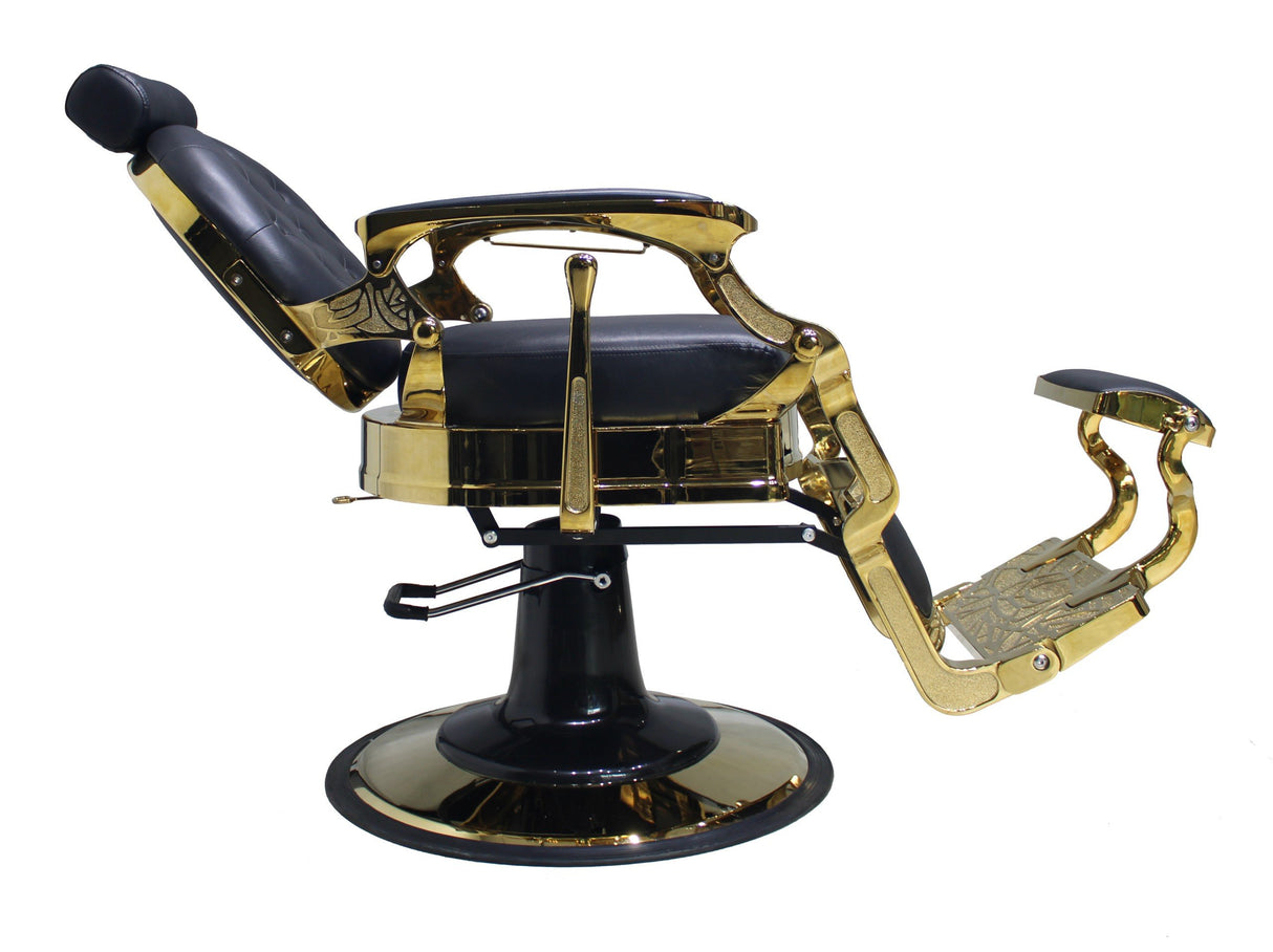 Black And Gold Barber Chair - Hydraulic Model (7-Year Warranty)