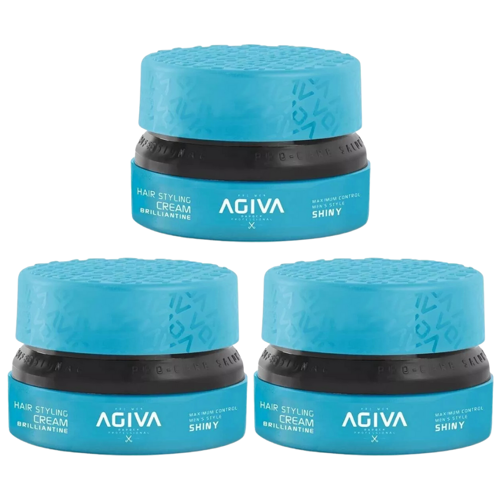 3x Agiva Hair Styling Cream Brilliantine Shiny - 155ml - Light Blue