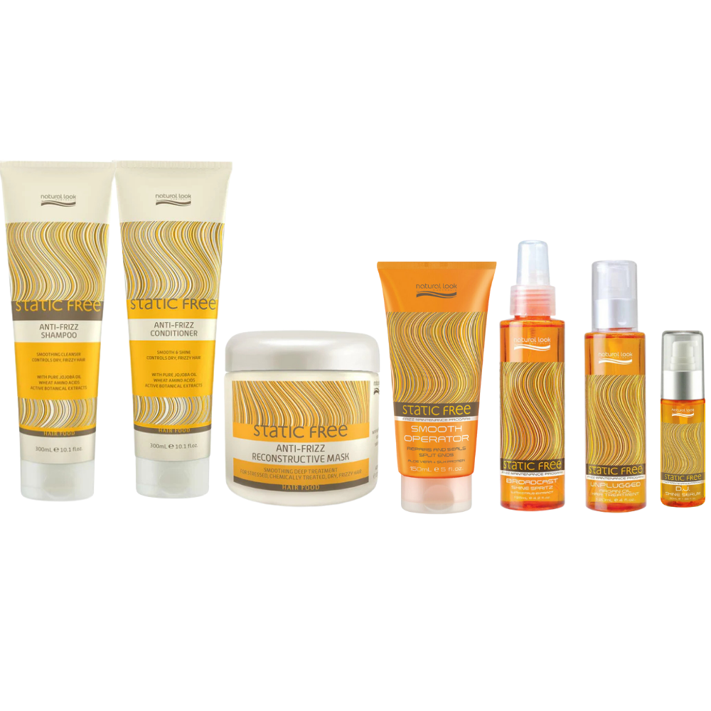 Natural Look Static Free Anti-Frizz Shampoo&Conditioner 300ML&Reconstructive Mask 400ML& Smooth Operator 150ML&Shine Spritz 125ML&Argan Oil Hair Treatment 120ML&Shine Serum 50ML