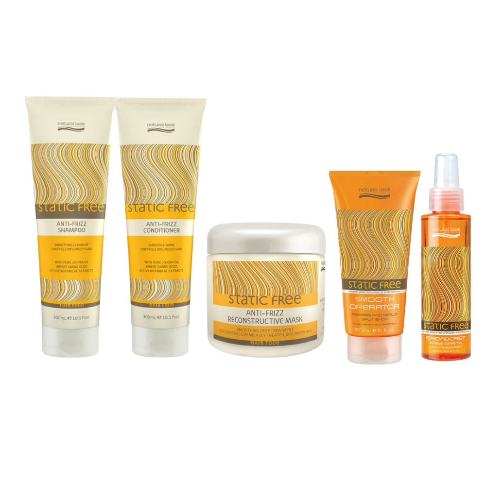 Natural Look Static Free Anti-Frizz Shampoo&Conditioner 300ML&Reconstructive Mask 400ML& Smooth Operator 150ML&Shine Spritz 125ML&Argan Oil Hair Treatment 120ML&Shine Serum 50ML