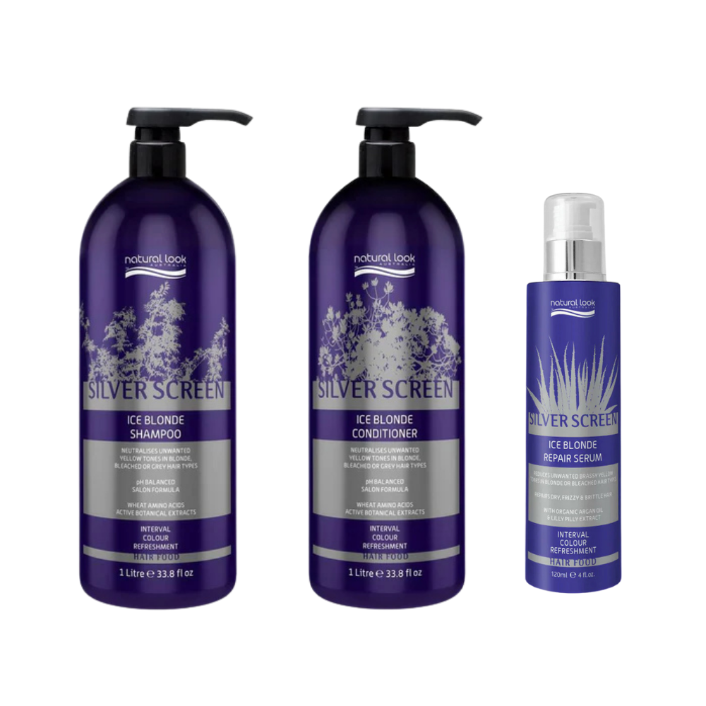 Natural Look Silver Screen Ice Blonde Shampoo&Conditioner 1L&Repair Serum&Detangler&Smooth Ends