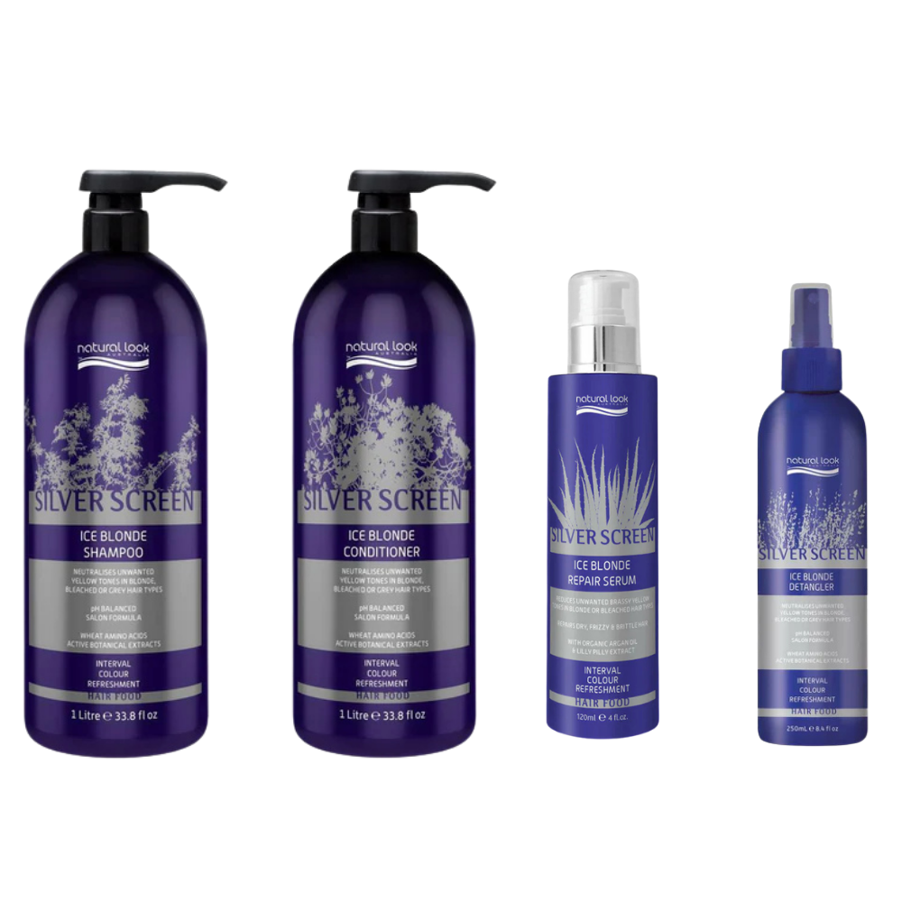 Natural Look Silver Screen Ice Blonde Shampoo&Conditioner 1L&Repair Serum&Detangler&Smooth Ends