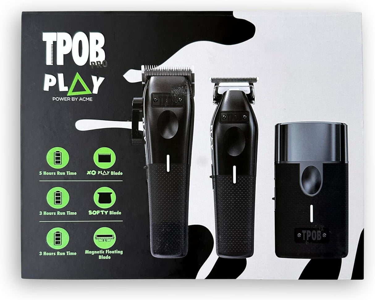 TPOB Play Barber Hair Clippers 7500 RPM Blackout 3 Set with Trimmer & Shaver