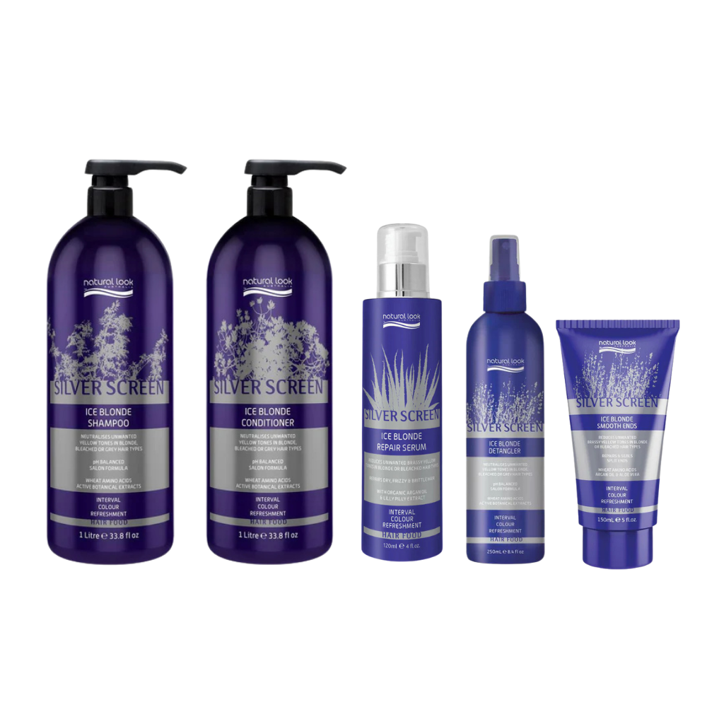 Natural Look Silver Screen Ice Blonde Shampoo&Conditioner 1L&Repair Serum&Detangler&Smooth Ends