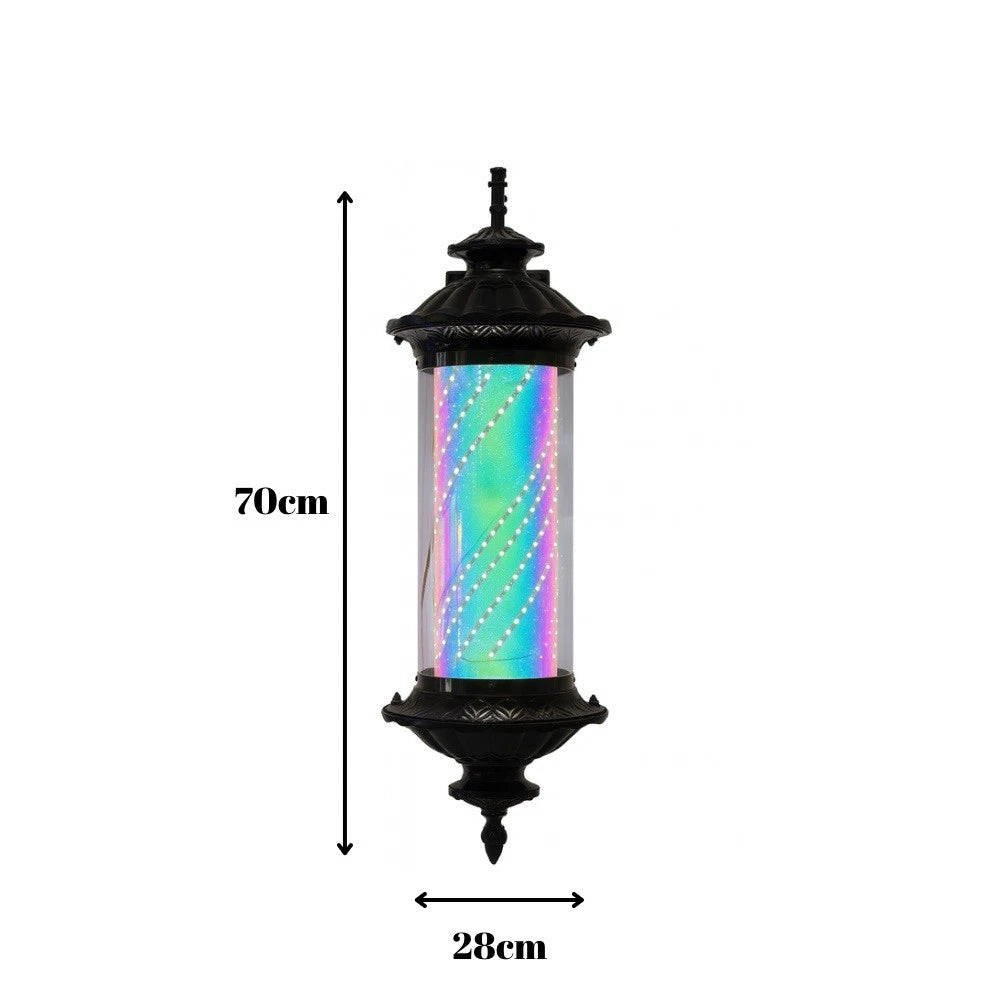 Premium BARBER POLE 73CM HIGH BLACK CASE RED BLUE WHITE SPIN BARBERSHOP