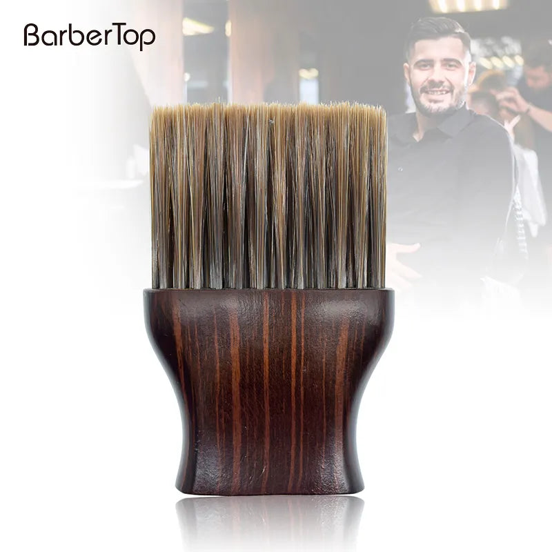 Barber Top Neck Brush - Flat Wood Handle Dark Chocolate