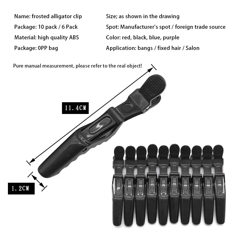 Hairdressing Alligator Hair Clips pack 10 Black
