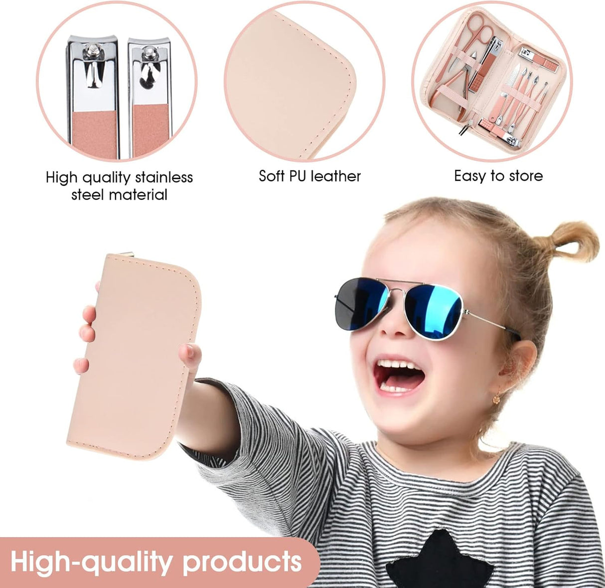 Rose Gold 12-in-1 Manicure Set – Portable Beauty Kit with Pink Leather Case NBHS