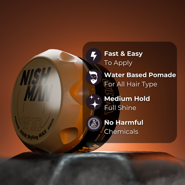 Nishman Hair Styling Pomade W10 Amber 150ml – Strong Hold Shine