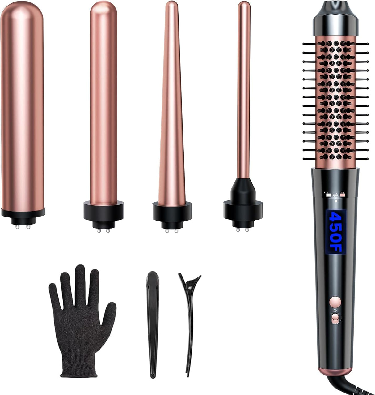 5-in-1 Curling Iron Set with Thermal Brush – Rose Gold Multi-Styler Kit NBHS