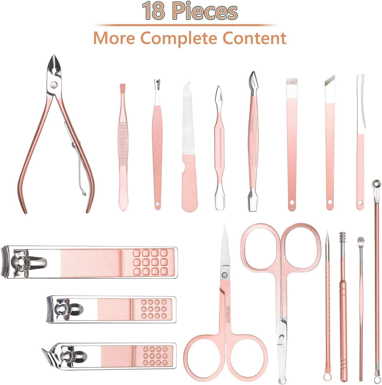 18-Pcs Stainless Steel Manicure Set with Leather Case – Professional Nail Clippers & Grooming Kit NBHS
