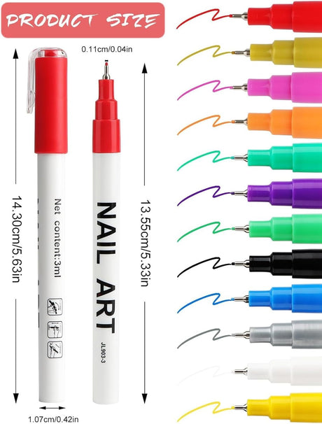 12-Color 3D Nail Art Pens Set – Kalolary Graffiti Dotting & Liner Pen Kit NBHS