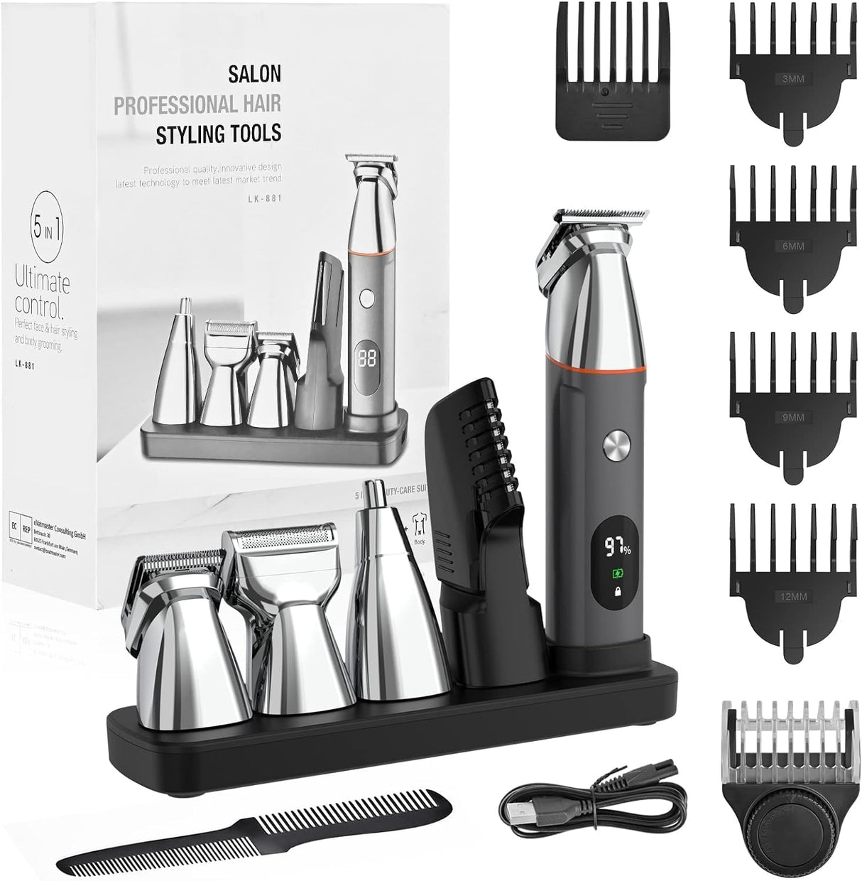 Telfun Beard Trimmer Kit – Cordless Waterproof Grooming & Shaving Set Father's Day