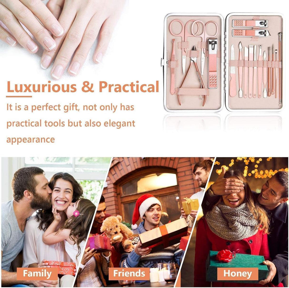 18-Pcs Stainless Steel Manicure Set with Leather Case – Professional Nail Clippers & Grooming Kit NBHS