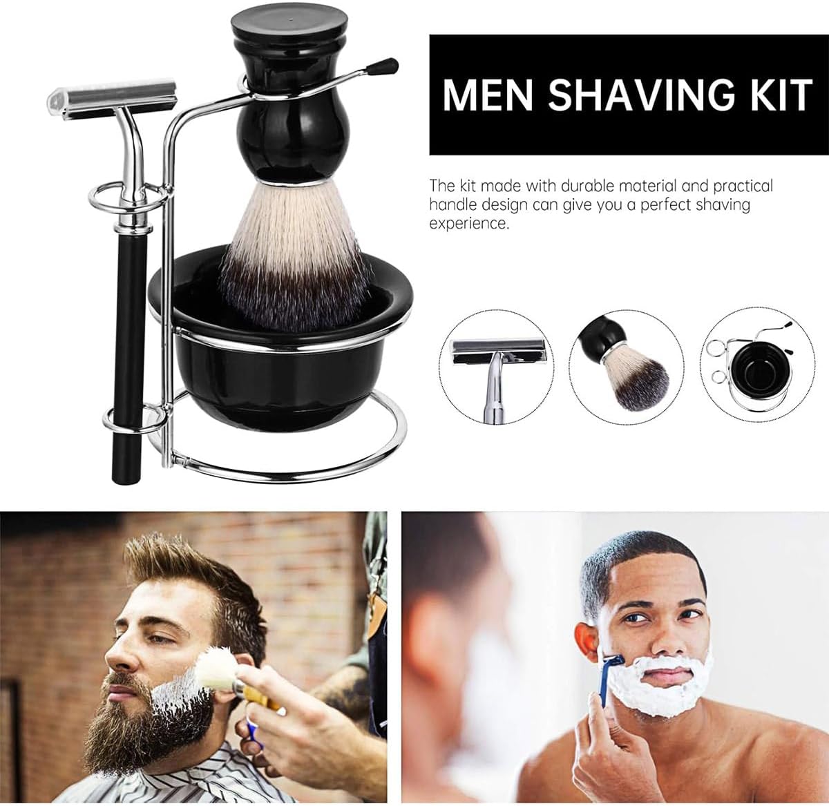 NBHS 5-Piece Wet Shaving Kit – Safety Razor, Brush, Bowl & Stand Gift Set