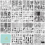 NBHS Nail Stamping Plates Kit – 15pcs Templates with Stamper & Scraper