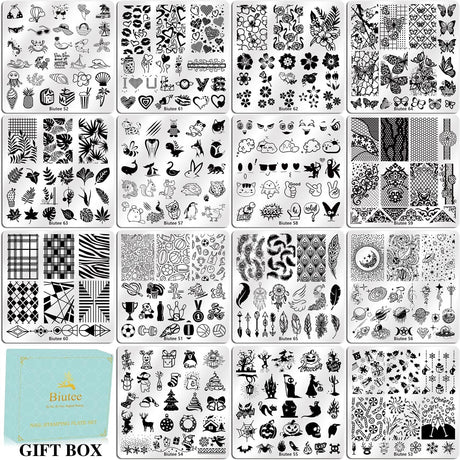 NBHS Nail Stamping Plates Kit – 15pcs Templates with Stamper & Scraper