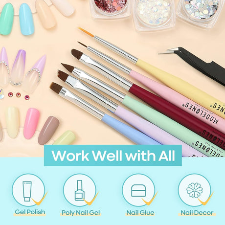 NBHS 6pcs Nail Art Brushes Set – Liner, Extension & Dotting Tools