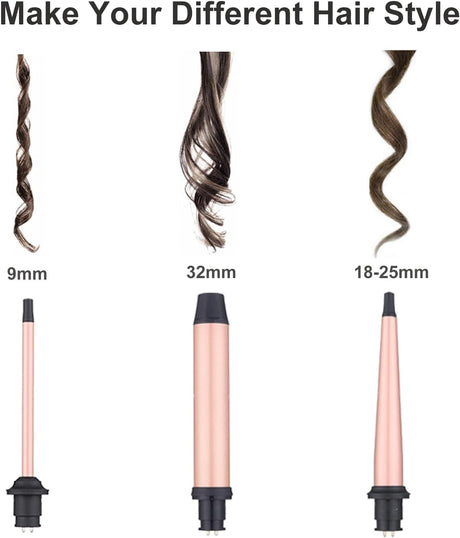3-in-1 Ceramic Curling Iron Set – Interchangeable Curling Wands for Long-Lasting Curls & Waves NBHS