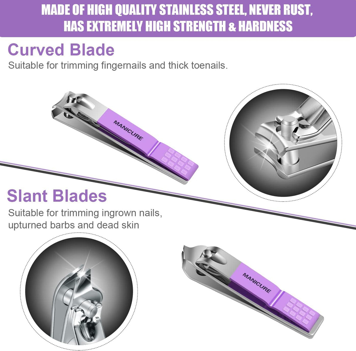 16-Piece Professional Manicure & Pedicure Kit – Violet Stainless Steel Nail Clippers Set with Leather Case NBHS
