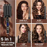 5-in-1 Curling Wand Set – Instant Heat Curling Iron Kit with Digital Display (Black) NBHS