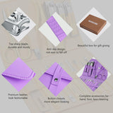 16-Piece Professional Manicure & Pedicure Kit – Violet Stainless Steel Nail Clippers Set with Leather Case NBHS