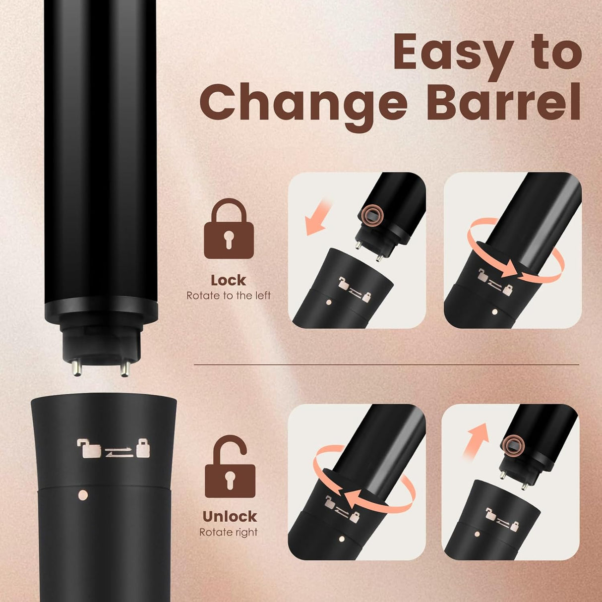 5-in-1 Curling Wand Set – Instant Heat Curling Iron Kit with Digital Display (Black) NBHS