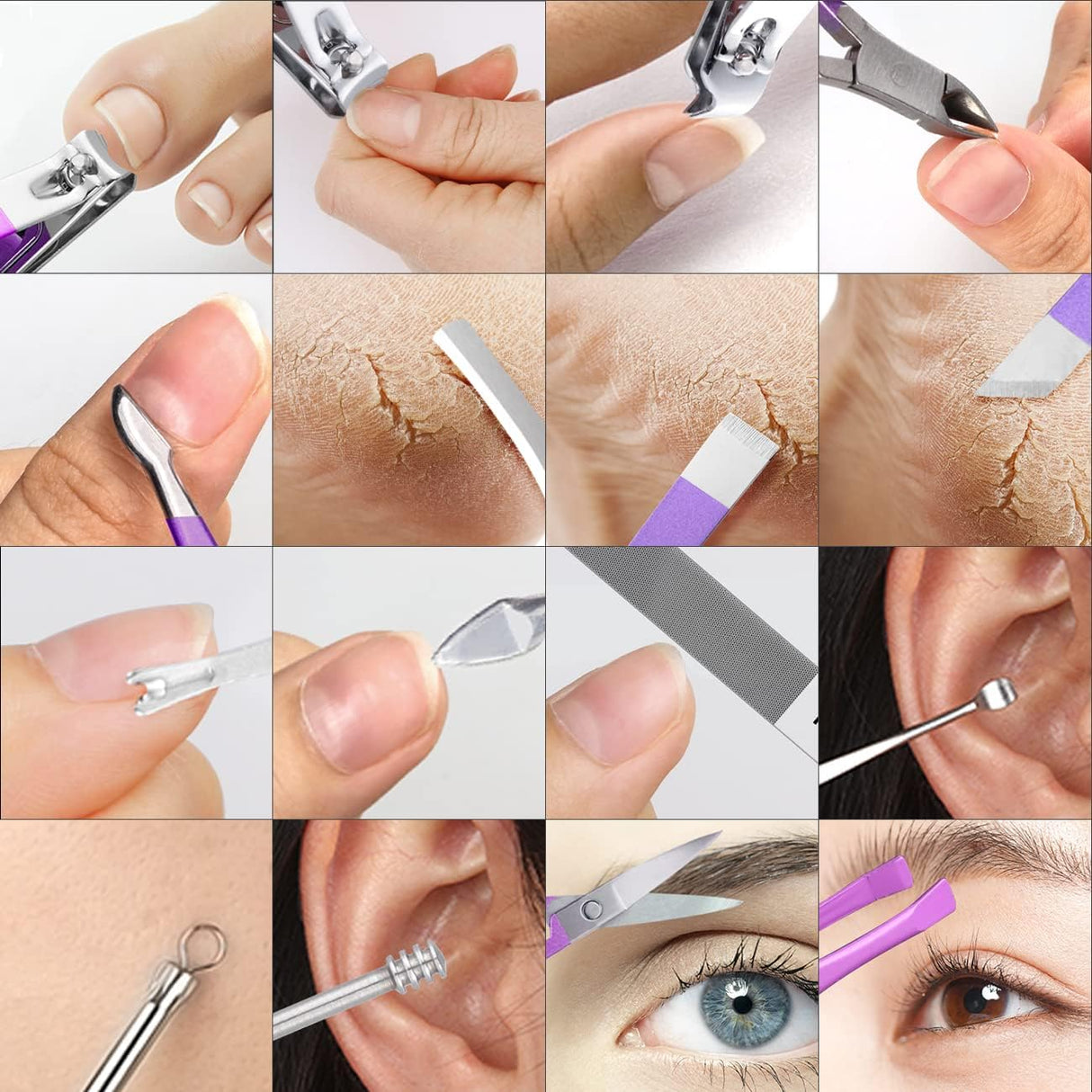 16-Piece Professional Manicure & Pedicure Kit – Violet Stainless Steel Nail Clippers Set with Leather Case NBHS