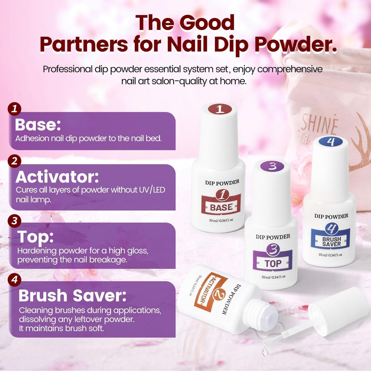 NBHS 56-Color Dip Powder Nail Kit – Acrylic Starter Set with Base & Top