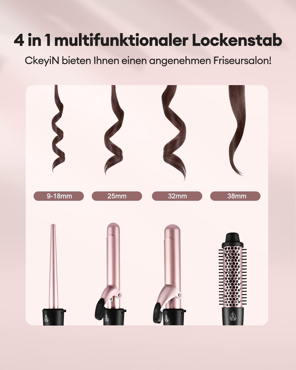 4-in-1 Curling Iron Set with Interchangeable Ceramic Barrels (9–38 mm) NBHS