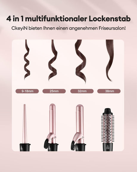 4-in-1 Curling Iron Set with Interchangeable Ceramic Barrels (9–38 mm) NBHS