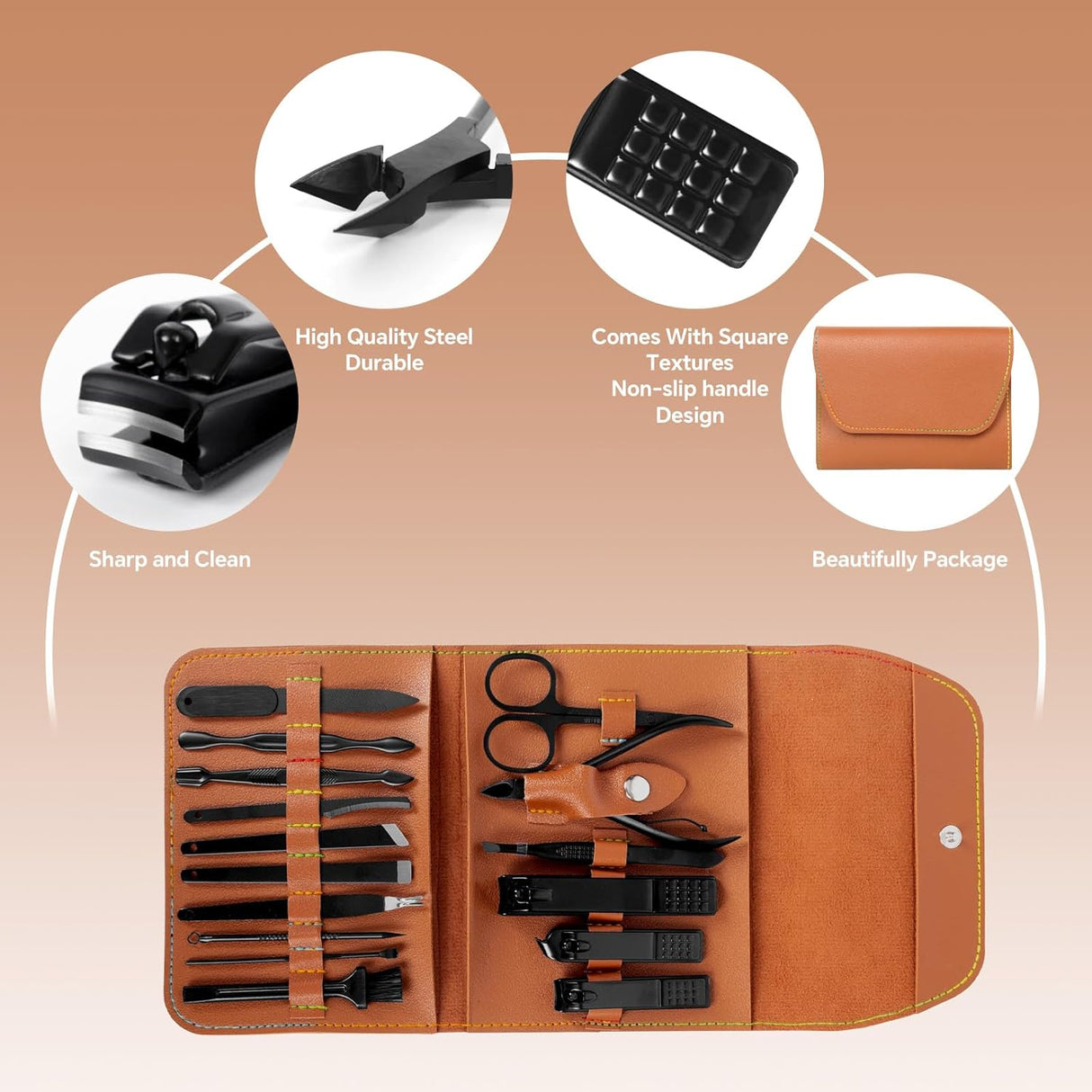 DAWNTREES 16-in-1 Nail Clippers & Grooming Kit – Premium Stainless Steel Manicure Set with Leather Case NBHS