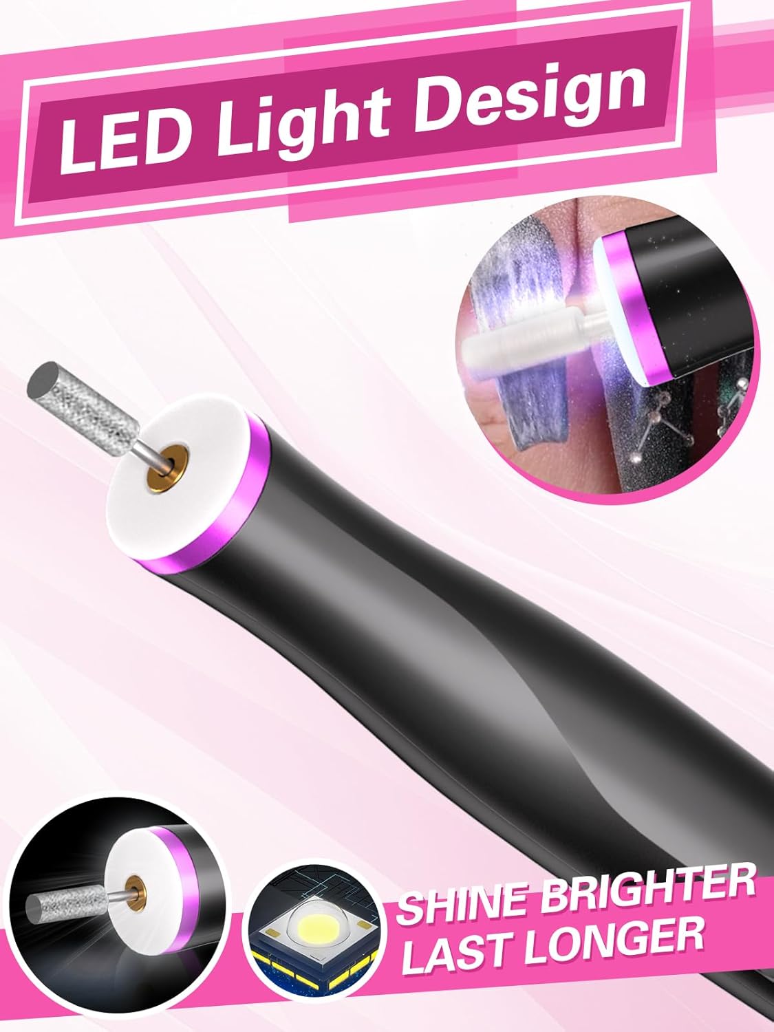 Cordless Rechargeable Nail Drill – 22,000 RPM Electric Nail File with LED Light (Gray) NBHS