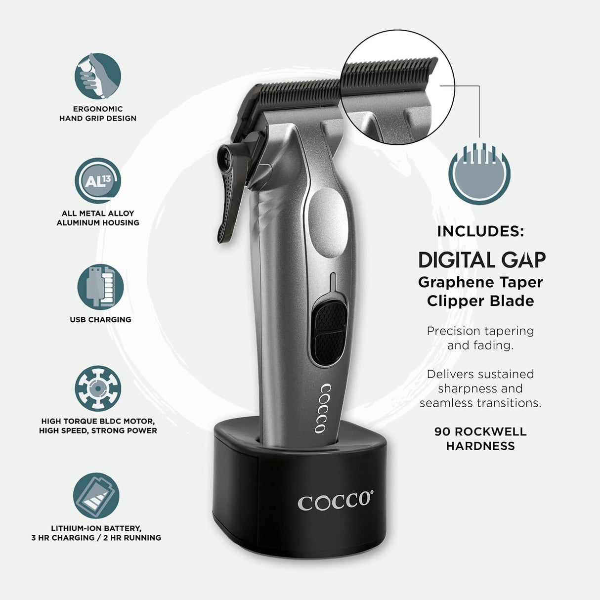Cocco Veloce Pro Hair Clipper – Matte Grey Professional Cordless