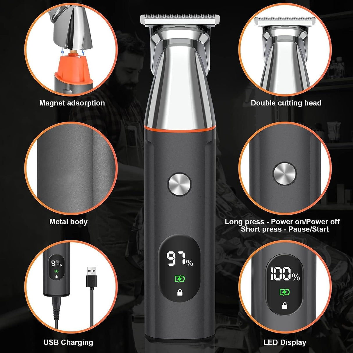 Telfun Beard Trimmer Kit – Cordless Waterproof Grooming & Shaving Set Father's Day