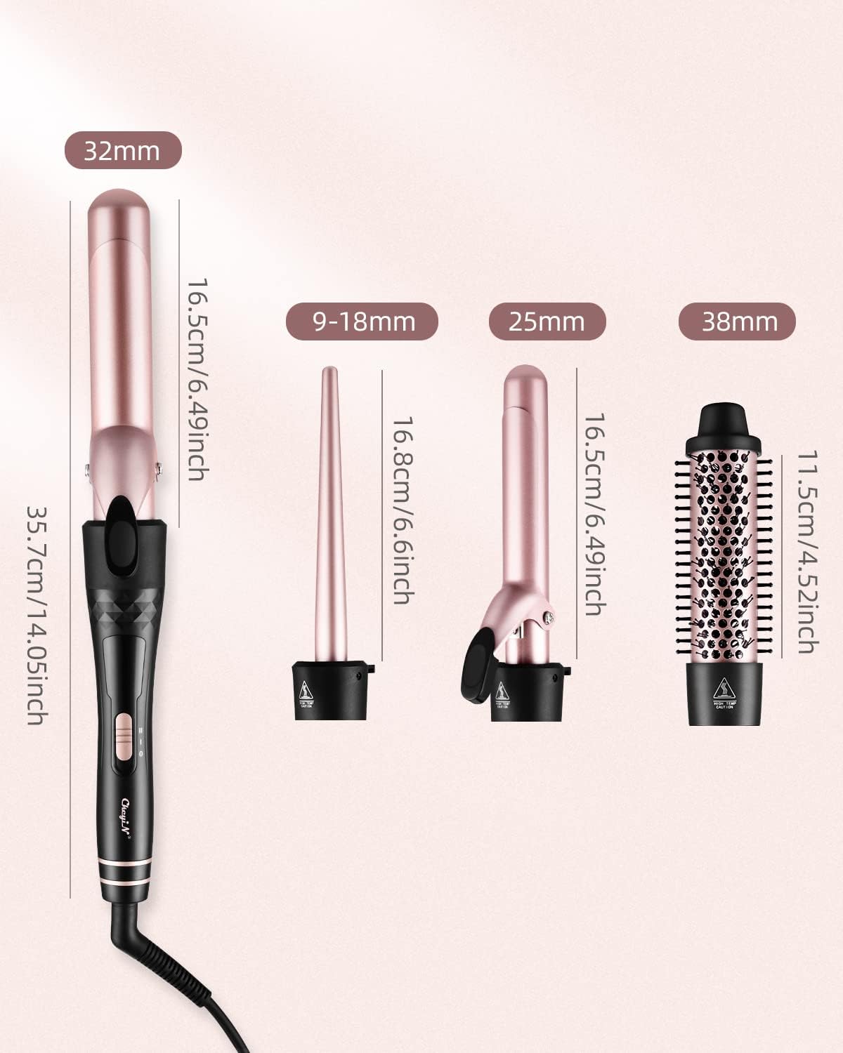 4-in-1 Curling Iron Set with Interchangeable Ceramic Barrels (9–38 mm) NBHS