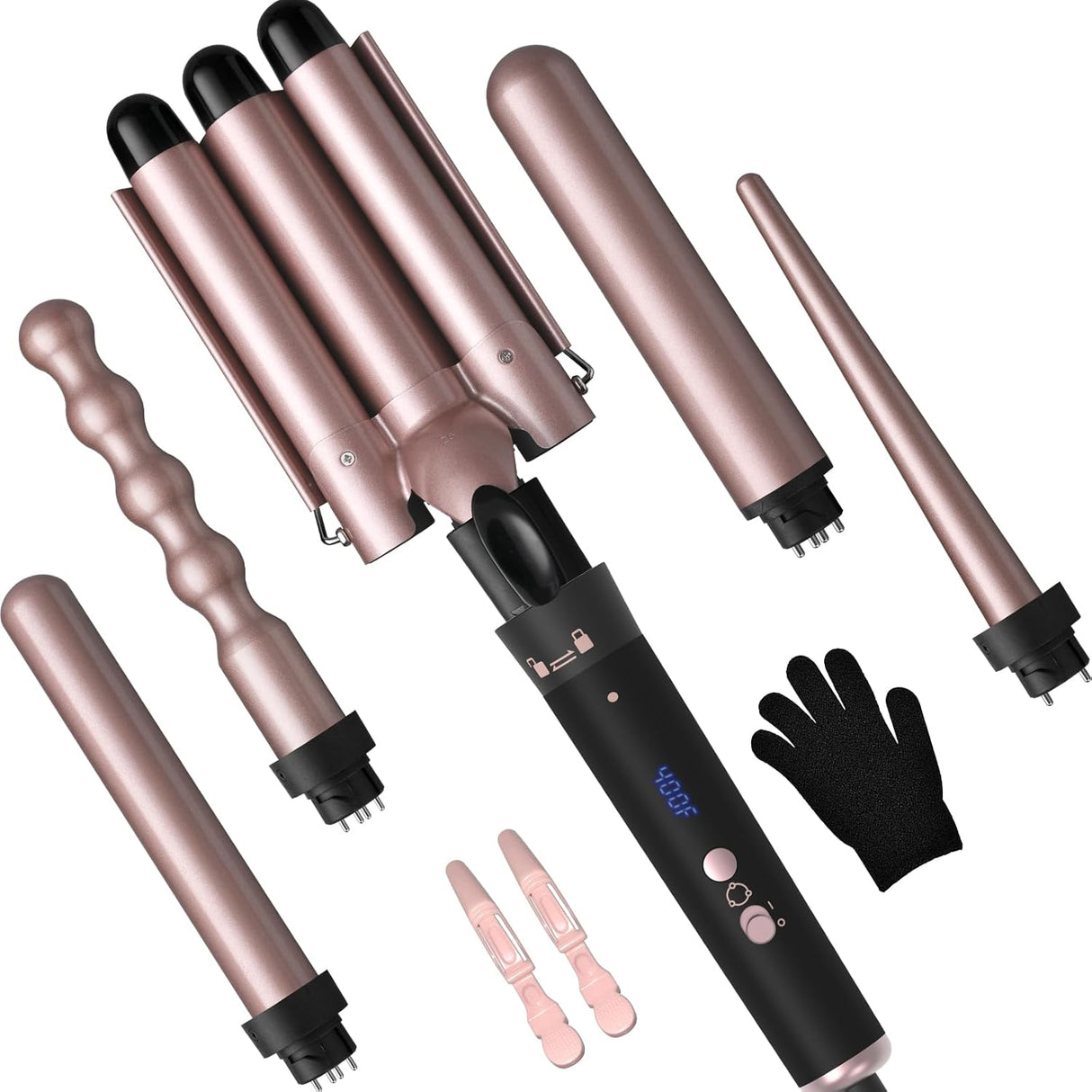5-in-1 Curling Iron Set with Ceramic Barrels & 3-Barrel Waver – Adjustable Temperature for Long & Short Hair NBHS