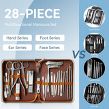 YESDEX 26-in-1 Professional Manicure & Pedicure Nail Clippers Set – Stainless Steel Grooming Kit with Leather Case NBHS