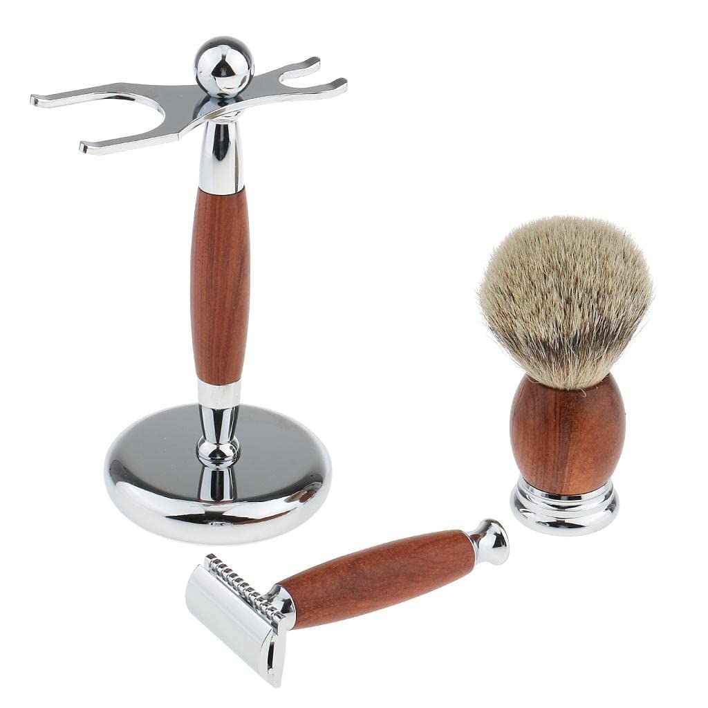 Wooden Safety Razor Shaving Set – Razor, Brush & Stand (Eco-Friendly)