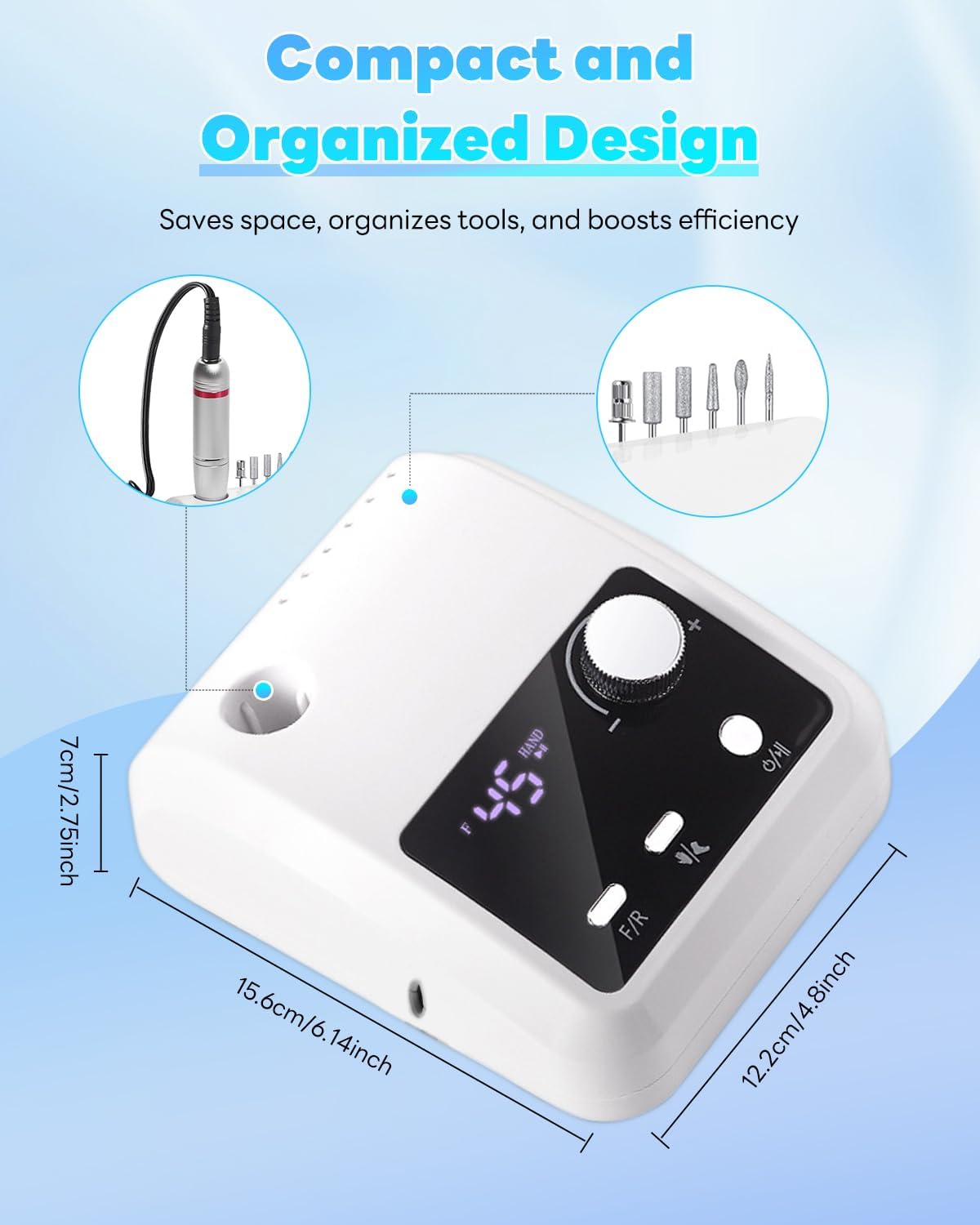 CozyZen 45,000 RPM Professional Electric Nail Drill Machine – White NBHS