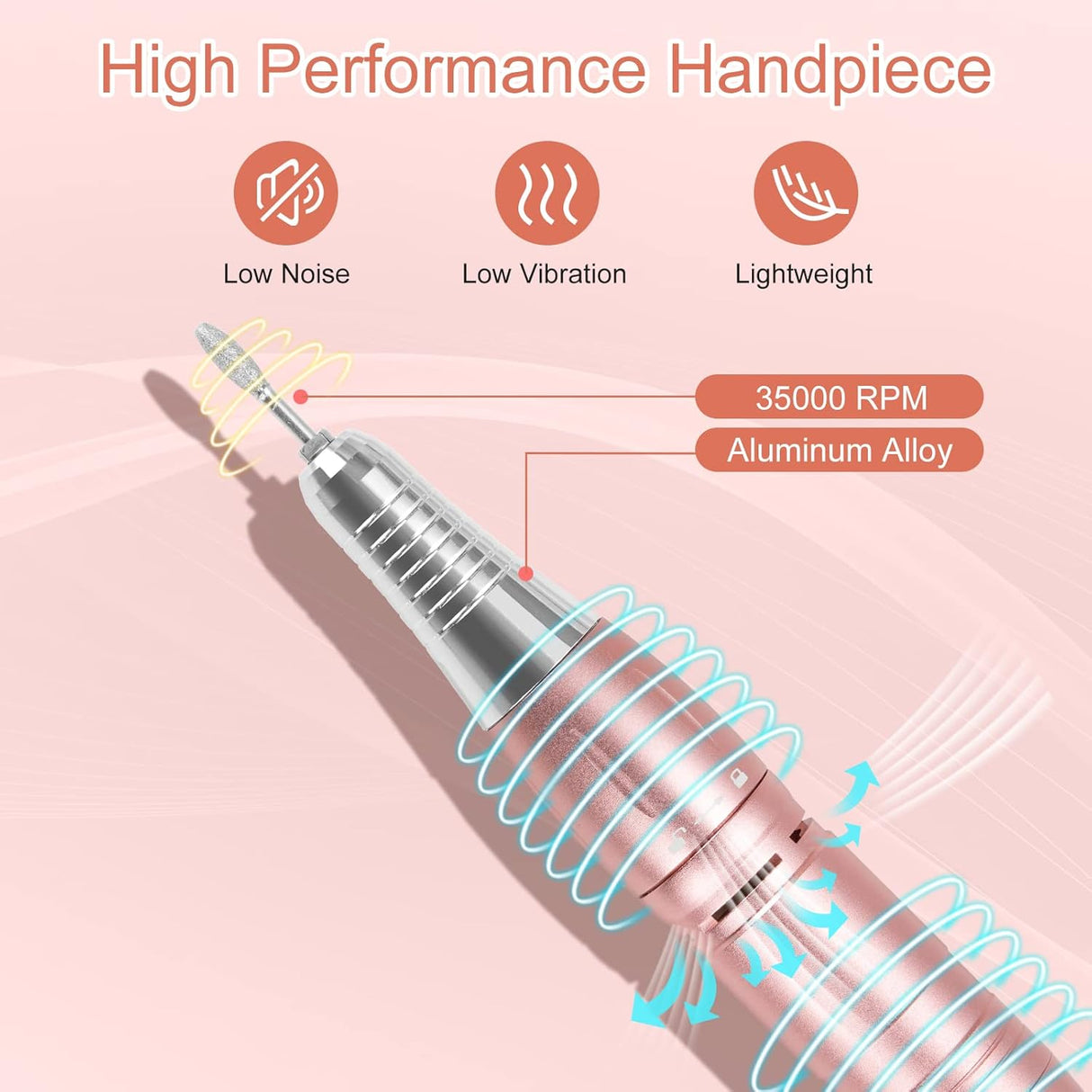 Madenia 35,000 RPM Professional Rechargeable Nail Drill – Pink E-File for Acrylic, Gel & Dip Nails NBHS