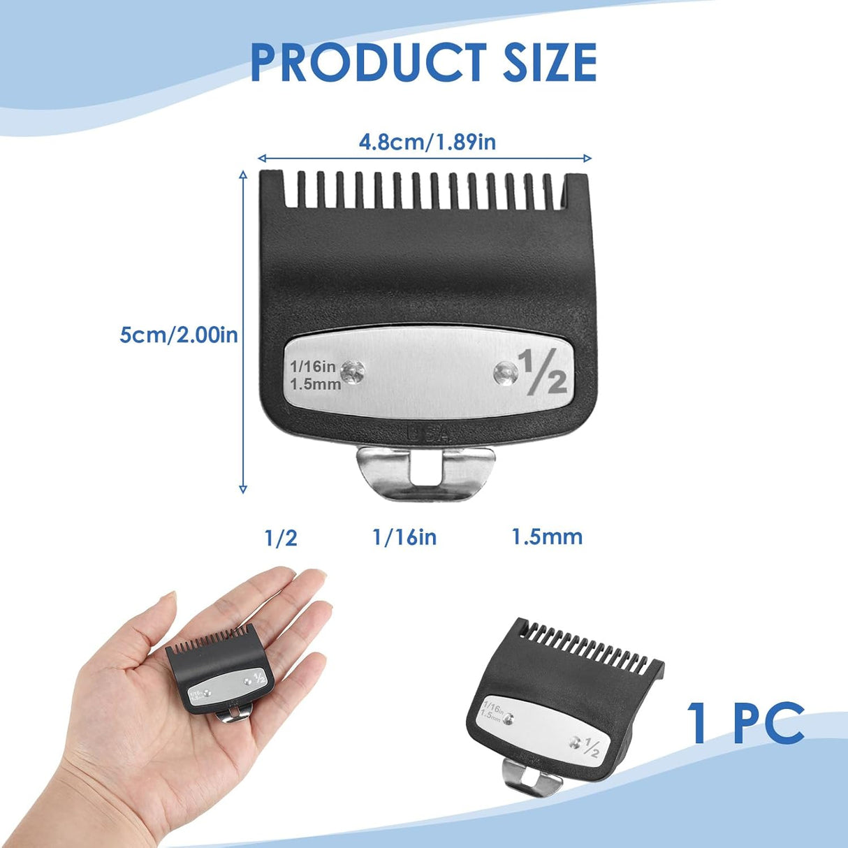 Wahl 1/2 Metal Clipper Guard 1.5mm Black – Guide Comb Attachment