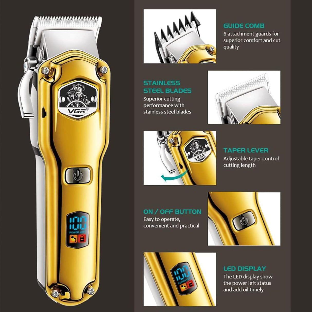 Cordless Affordable Hair Clippers LED Display Waterproof USB Rechargeable